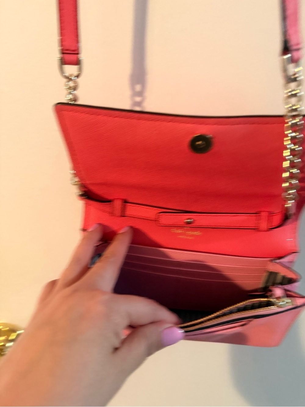 kate spade Bright Coral-Pink Crossbody Chain Wallet - Picture 5 of 5